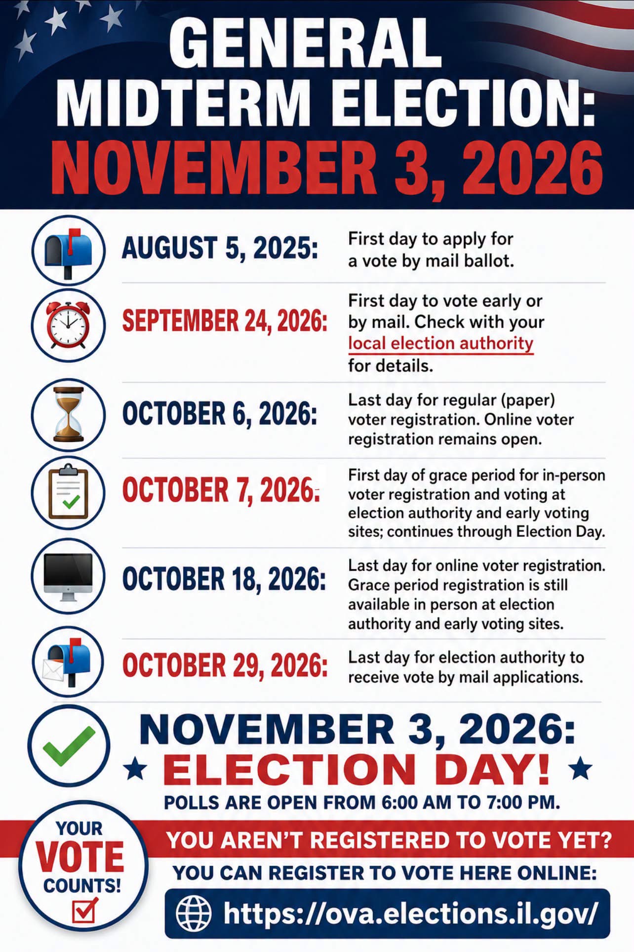 General Midterm Election: November 3, 2026 — Key Dates and Deadlines